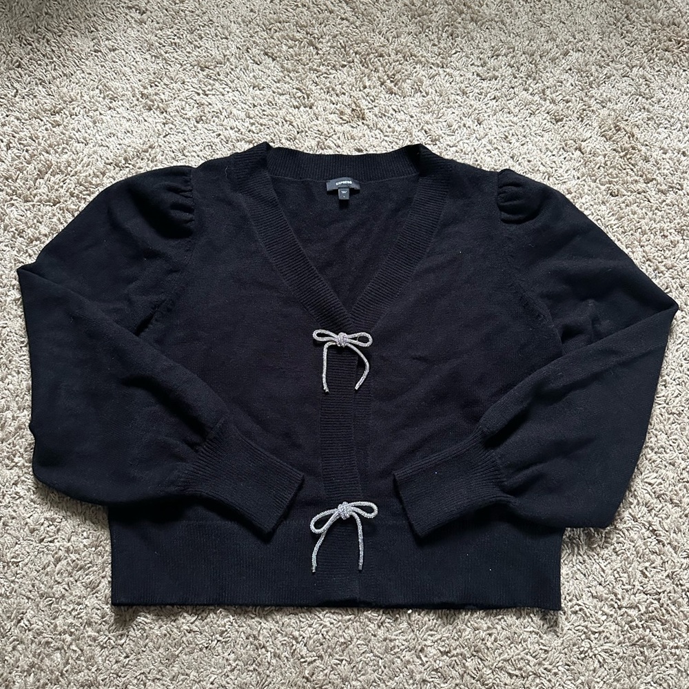 Express Black Cardigan with Gray Ties